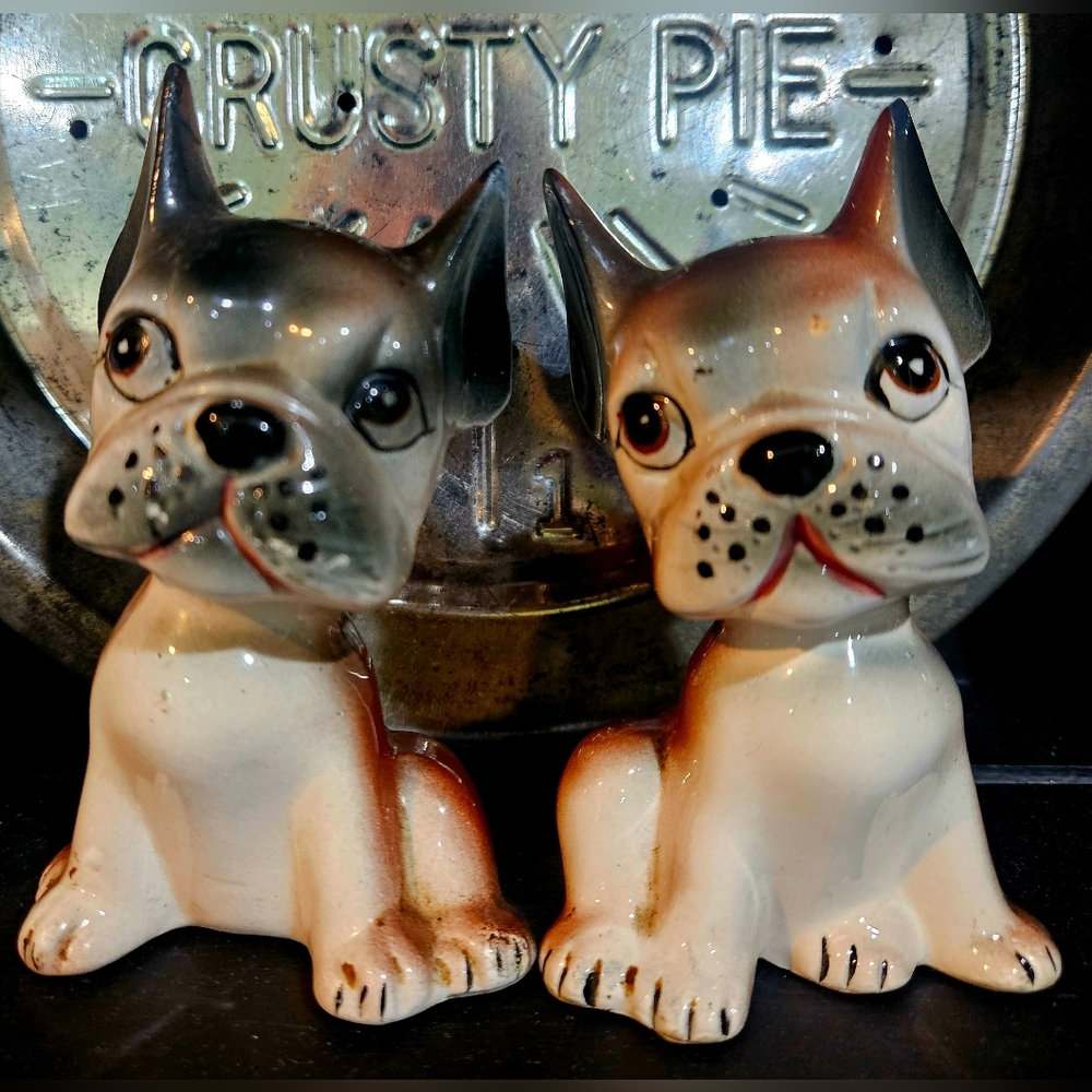 Vtg Ceramic Boxer Puppy Dog SNP Shakers JAPAN 4.5"